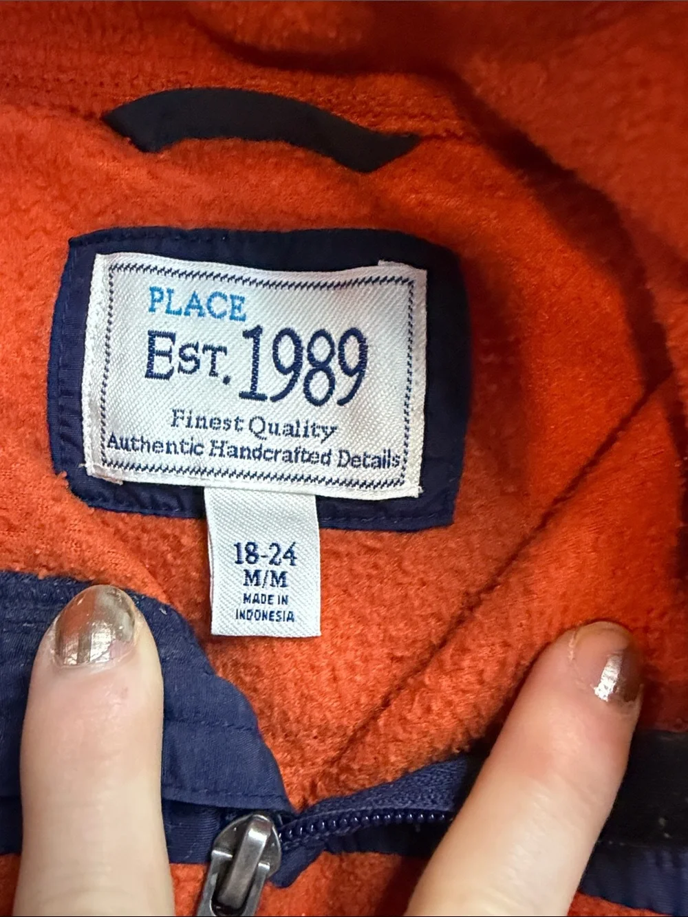 Place Orange Fleece Jacket with Navy Trim